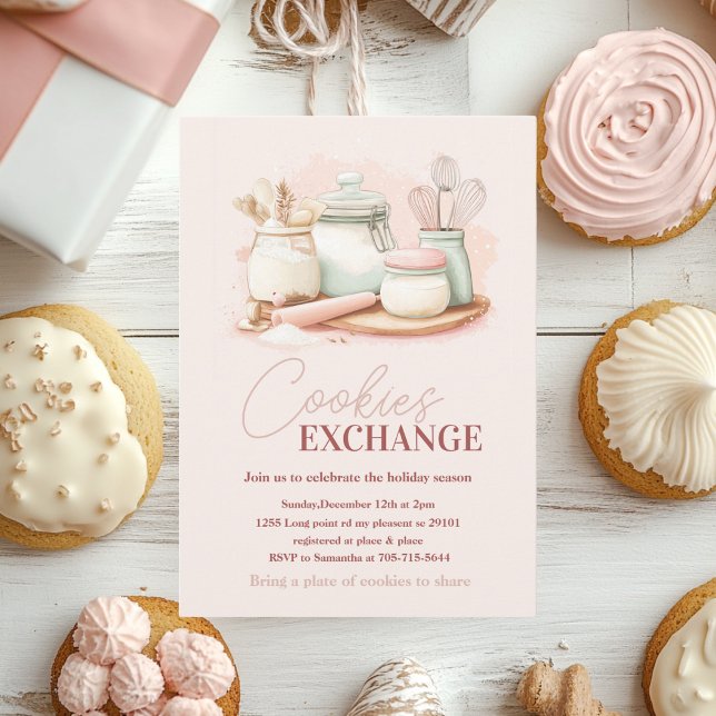Invitation d'échange de biscuits rose et menthe pa (Créateur téléchargé)