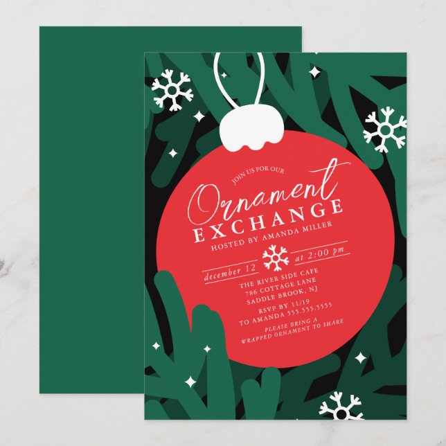 Invitation d'échange d'ornement rouge audacieux (Devant / Derrière)