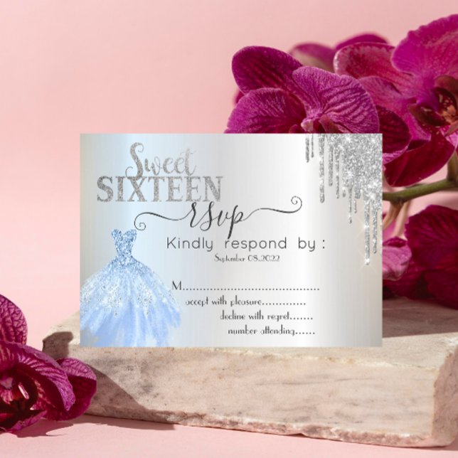 Invitation Déchets d'argent Robe bleue Sweet 16 RSVP Invitati (Créateur téléchargé)