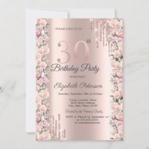 Invitation Déchets de cadres rose Rose Gold 30e anniversaire