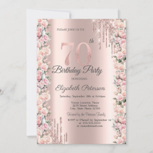 Invitation Déchets de cadres rose Rose Gold 70e anniversaire