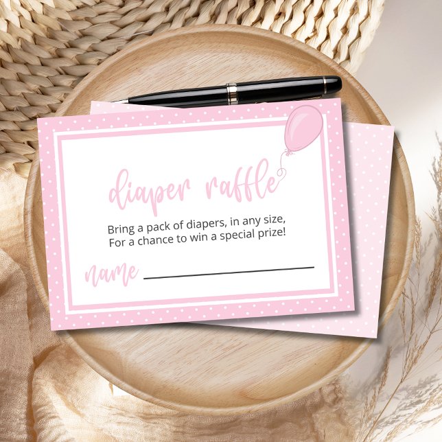 Invitation Déchets Raffle Pastel Pink Polka Dot Girl BOHO (Pink Polka Dot Diaper Raffle Enclosure Card with Balloon, Customize with Your Own Poem.)