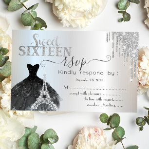 Invitation Déchets Robe Noire Tour Eiffel Sweet 16 RSVP