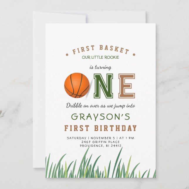 Invitation Déchets sur le basket-ball 1er anniversaire fête (Devant)