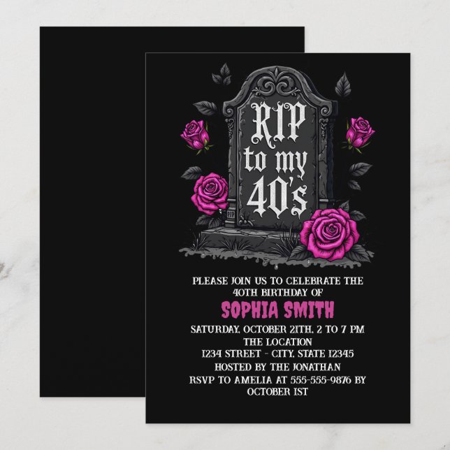 Invitation Déchiré jusqu'aux 40 ans Anniversaire Gothique (Devant / Derrière)