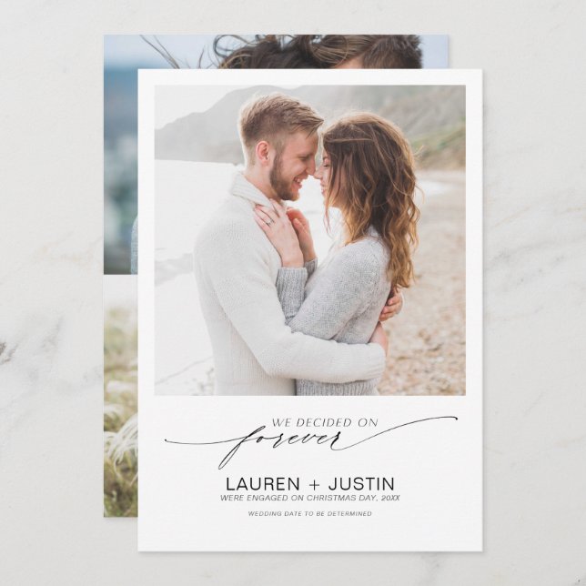 Invitation Décidé sur Forever Black White 2 Fiançailles photo (Devant / Derrière)