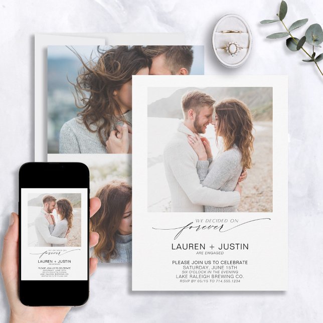 Invitation Décidé sur Forever Black White 3 Fiançailles photo (Créateur téléchargé)