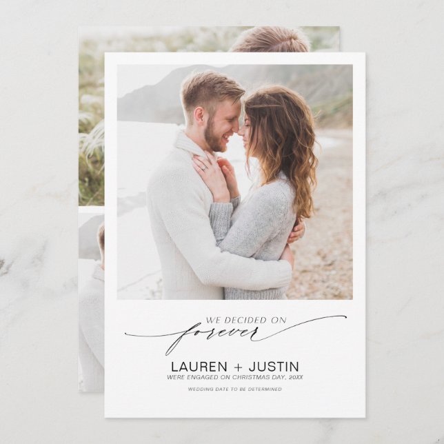 Invitation Décidé sur Forever Black White 4 Fiançailles photo (Devant / Derrière)
