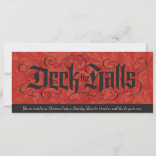 Invitation Deck the Halls Elegant Rouge Noir Noël