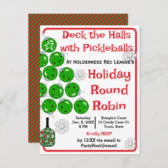 Invitation Deck the Halls with Pickleballs Christmas Party (Devant / Derrière)