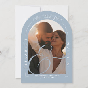 Invitation Déclaration de mariage avec arche de photo bleu po