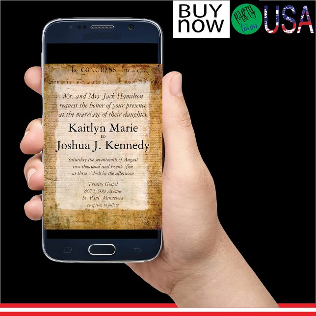 Invitation Déclaration d'indépendance 📜 USA Vintage (Authentic parchment-style design)