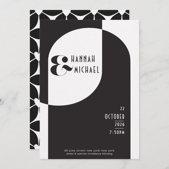 Invitation Déco d'art noir blanc vintage (Devant / Derrière)