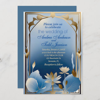 Invitation Déco minimalisme bleu lotus mariage