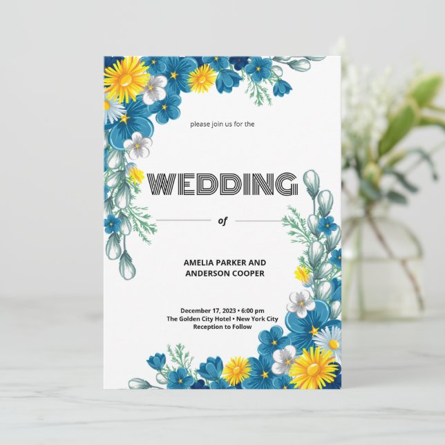 Invitation Déco moderne | Élégant Mariage floral et blanc (Debout devant)