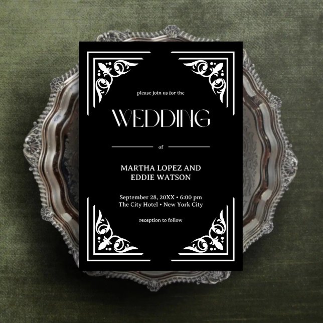 Invitation Déco moderne | Élégant Mariage noir et blanc Onyx (Créateur téléchargé)