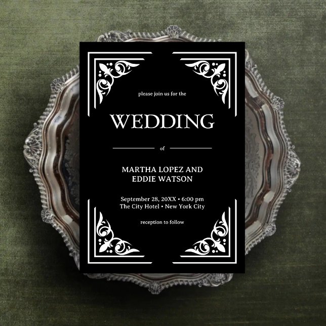 Invitation Déco moderne | Élégant Mariage noir et blanc Onyx (Créateur téléchargé)