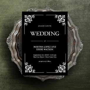 Invitation Déco Moderne Élégant Mariage Noir et Blanc Onyx