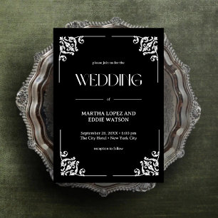 Invitation Déco Moderne Élégant Mariage Noir et Blanc Onyx