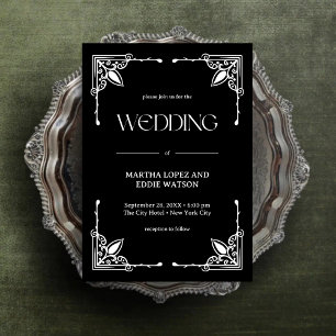 Invitation Déco Moderne Élégant Mariage Noir et Blanc Onyx