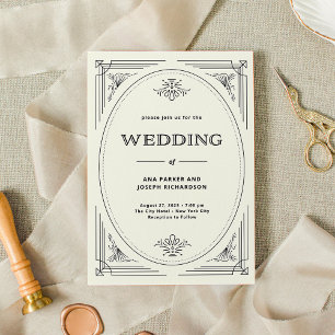 Invitation Déco moderne   Élégant Mariage noir et ivoire