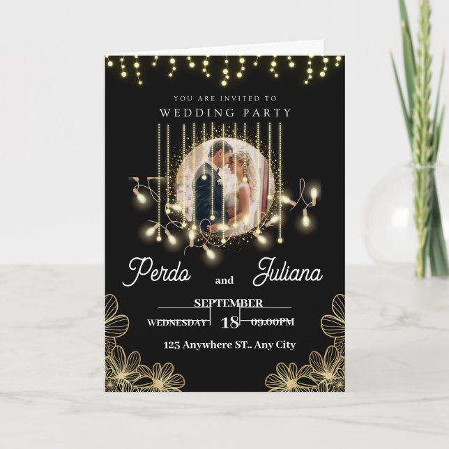 Invitation Déco moderne Élégant Mariage noir et or Invitat (Devant)
