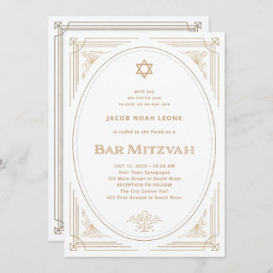 Invitation Déco moderne   Faux Gold et White Bar Mitzvah