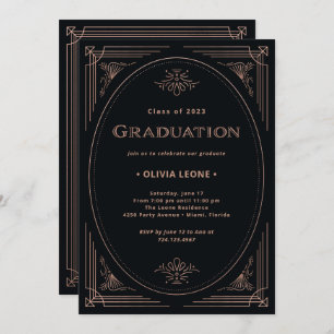 Invitation Déco moderne   Faux Rose Gold et Black Graduation