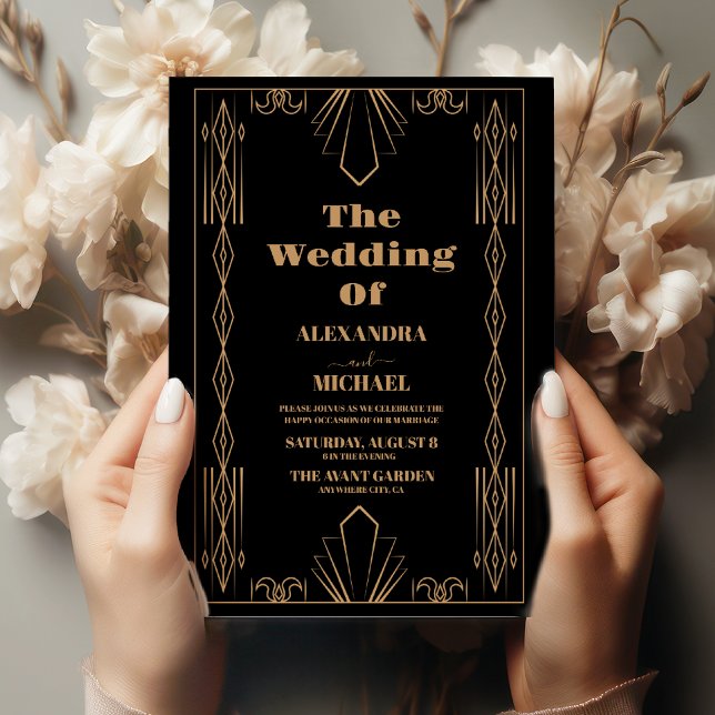 Invitation Déco moderne mariage élégant Noir et Or (Créateur téléchargé)