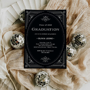 Invitation Déco moderne Onyx Graduation noir et blanc