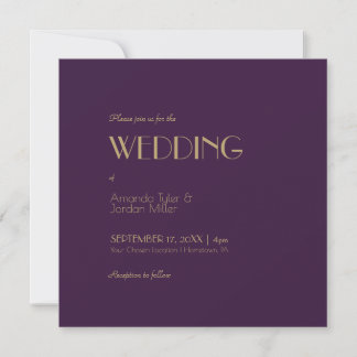 Invitation Déco type or | Mariage photo Carré foncé violet