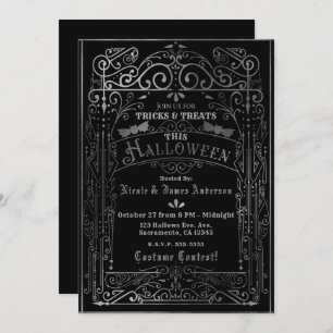 Invitation Deco victorien vintage noir et argenté Halloween