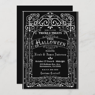 Invitation Deco victorien vintage noir et blanc Halloween