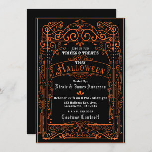 Invitation Déco Victorienne Vintage Noire & Orange Halloween