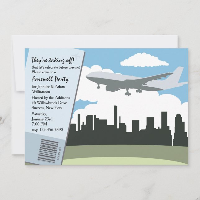 Invitation Décollage de l'invitation de la fête d'adieu (Devant)