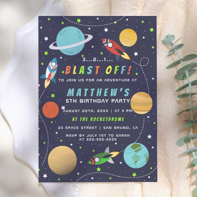 Invitation Décollage ! Thème d'anniversaire sur l'espace (Créateur téléchargé)