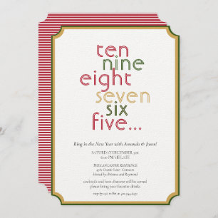 Invitation Décompte Red Green Gold New Years Eve Party