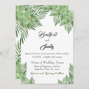 Invitation Décontracté Beach Wedding Green Eucalyptus Palm fe
