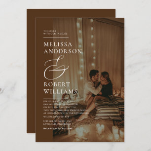 Invitation Décontracté Chic Gold et Mariage photo Brown