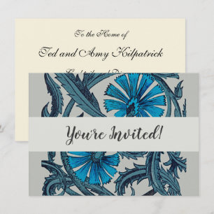 Invitation Décor de carreaux rustiques d'art floral bleu anti