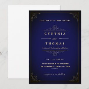 Invitation Décor de Mariage bleu marine vintage