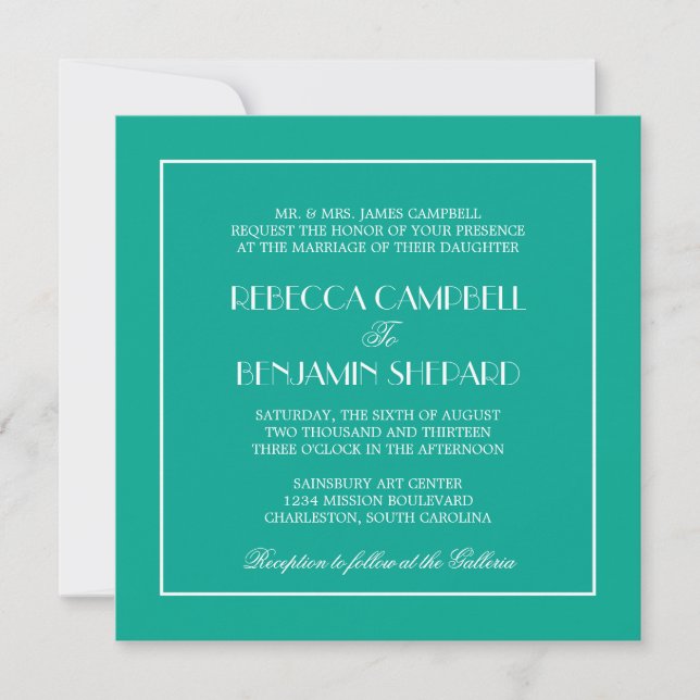 Invitation Décor élégant chic élégant mariage turquoise (Devant)