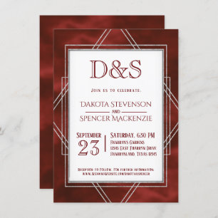 Invitation Décor géométrique rouge   Mariage Monogramme moder