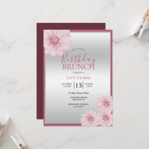Invitation Décor rose classique Fleur Brunch d'anniversaire