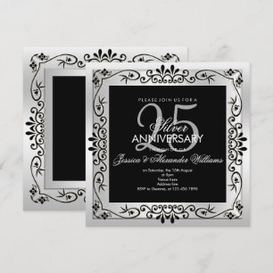 Invitation Décoratif Argent Chic encadré 25e anniversaire