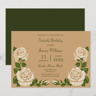 Invitation Décoration beige fleurie 60e anniversaire