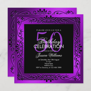 Invitation Décoration chic mauve encadrée 50e anniversaire