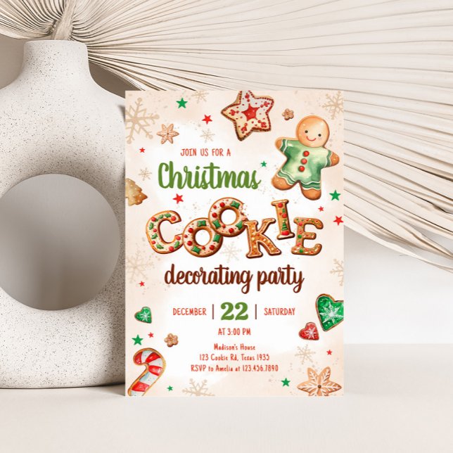 Invitation Décoration de biscuits de Noël Fête de Noël (Cookie Decorating Christmas Party Invitation)