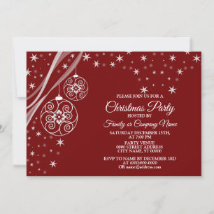 Invitation Décoration de fête de Noël Étoiles Rouges Élégante