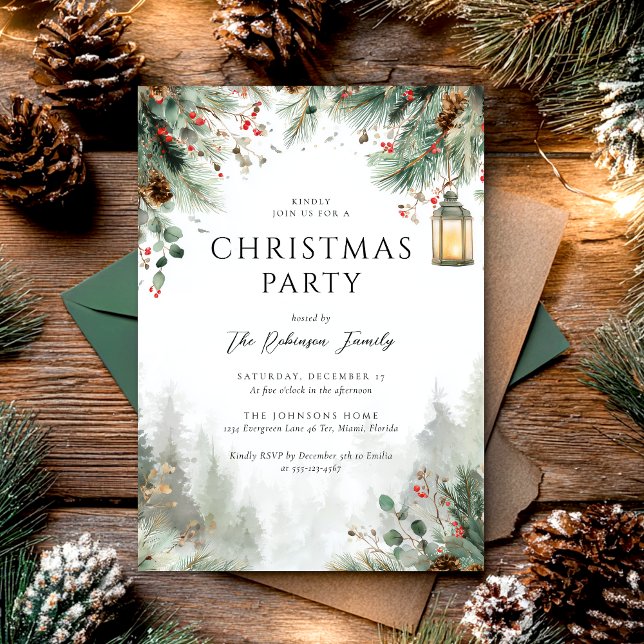 Invitation Décoration de fête de Noël hivernale à l'aquarelle (Créateur téléchargé)